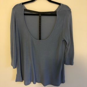 Light Blue Knit Top with Leather Detail size large